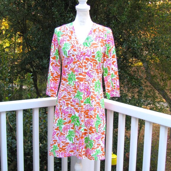 Barbara Gerwit Vintage Flamingo v neck dress casual work office Medium - Picture 2 of 7
